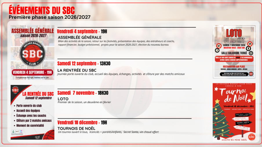 LES ÉVÉNEMENTS DU SBC – SAISON 2026/2027 !